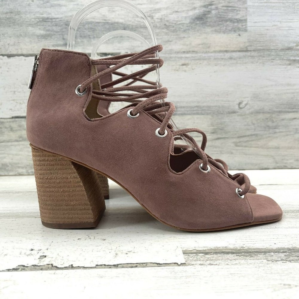 Elegant Suede Lace-Up Block Heel Sandals